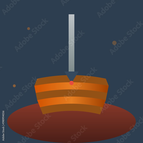 A blue background with a red dot and a black dot