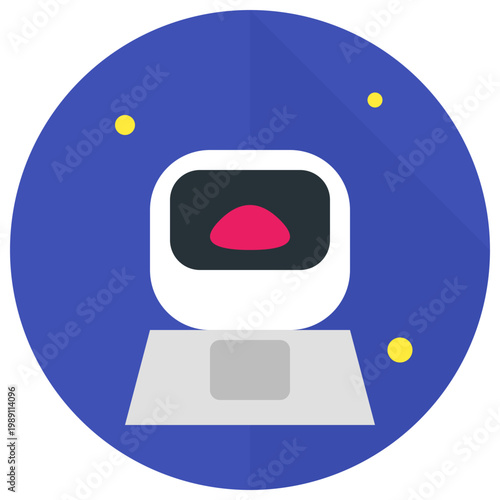 A blue and white icon with a red dot on the bottom