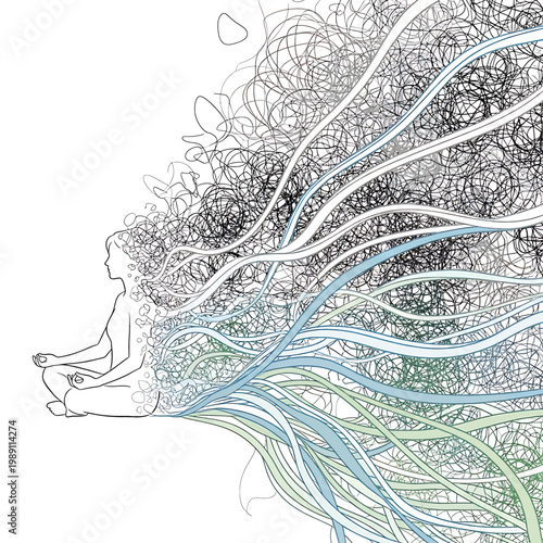 Woman Meditates in Lotus Position.