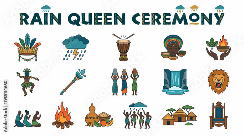 Rain Queen Ceremony Icons - African Culture Celebration