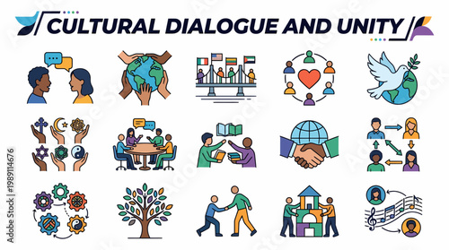 Cultural Dialogue and Unity Icons: Diversity, Global Connection, Peace