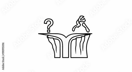 Cliffside crossroads with tools or question mark on either side