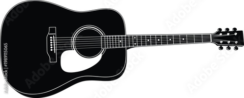 Acoustic guitar silhouette vector illustration, musical instrument design, classic string instrument icon isolated on white background, black graphic style
