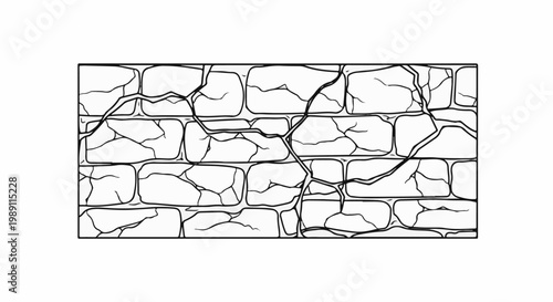 Cracked stone wall texture, black and white illustration