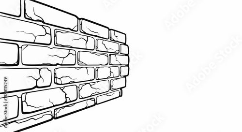 Cracks scar a perspective view of a simple brick wall construction