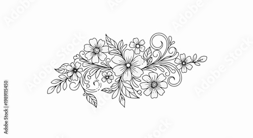 Delicate floral and leaf flourish with swirling tendrils