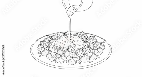 Delicious dumplings on a plate, covered in a rich sauce