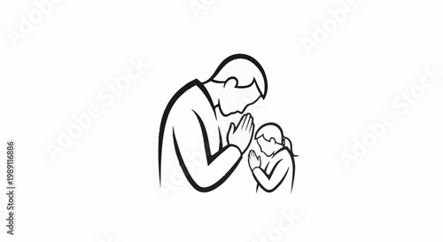 Father and child praying together with clasped hands