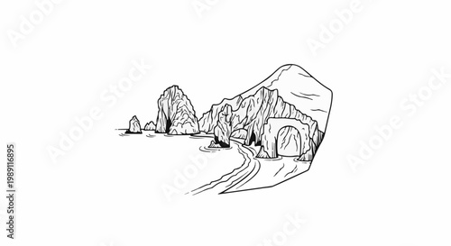 Dramatic coastal cliffs with sea stacks and a cave