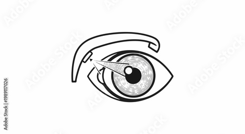 Diagram shows an eye with a light beam aimed at its pupil