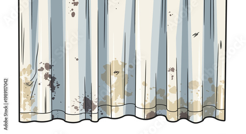 Dirty shower curtain with stains, mold, and mildew, illustration