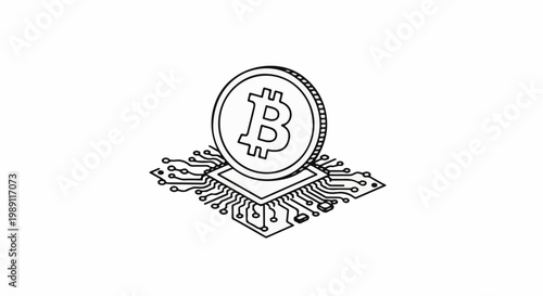 Digital coin with a prominent letter B on a circuit board graphic