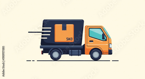 Vector illustration of a cartoon cargo truck and delivery van icon for shipping and transport service business
