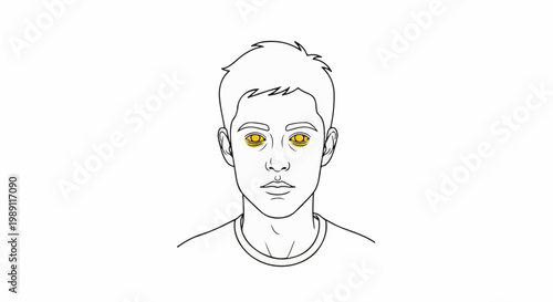 Drawing of a person's face with yellow under-eye circles
