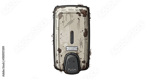 Dirty, Rusty Soap Dispenser on White Background