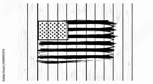 Distressed American flag design on weathered wood plank background