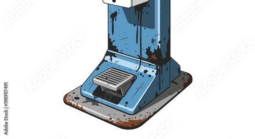 Old, rusty, blue industrial machine base with foot pedal