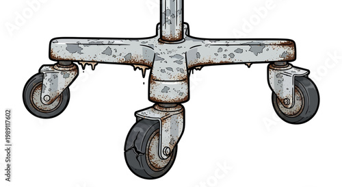 Rusty Medical Chair Base with Casters - Isolated