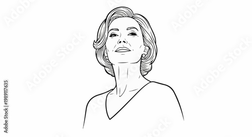 Elegant woman with styled hair and pearls, looking upwards