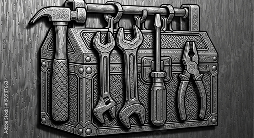 Vintage Toolbox Filled With Assorted Hand Tools.