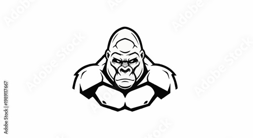 Fierce gorilla chest-up, powerful shoulders, intense gaze, bold lines