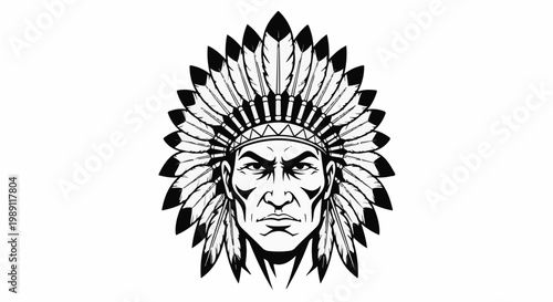 Fierce warrior with traditional feather headdress, detailed, striking, serious expression