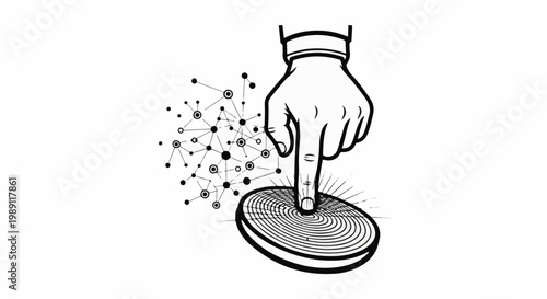 Finger presses button, activating network of connections