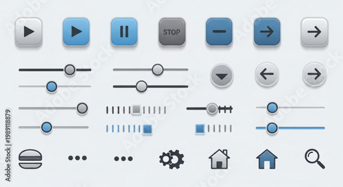 Vector illustration of a professional set of web buttons featuring business icons and circle symbols for internet communication and technology design