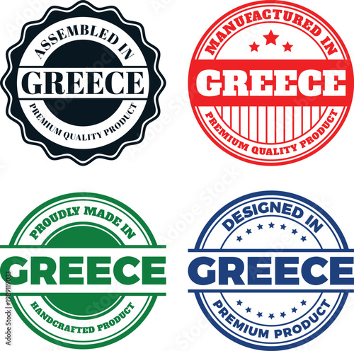 Made in Greece Badge Set Manufacturing Label Premium Quality Stamp European Product Origin Branding