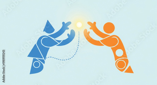 Vector illustration of a cartoon person and child with a festive New Year greeting card featuring a Christmas tree art design symbol