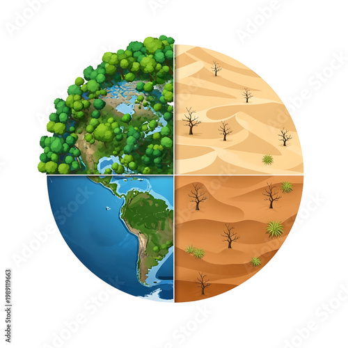 Earth divided into four climate zones.