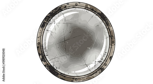 Vintage porthole window with topographic map reflection