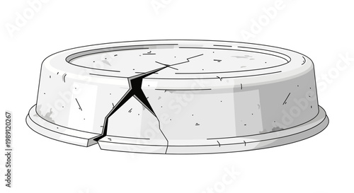 Broken ceramic plate with cracks, isolated on white background