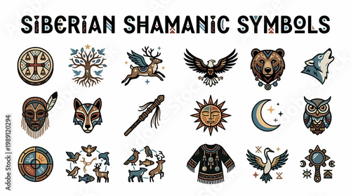 Siberian Shamanic Symbols Vector Collection