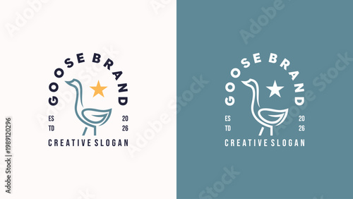 Vintage goose logo design with star for restaurant branding or clothing apparel with retro style