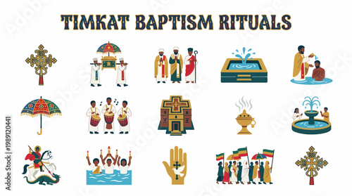 Timkat Baptism Rituals Icons - Ethiopian Orthodox Celebration