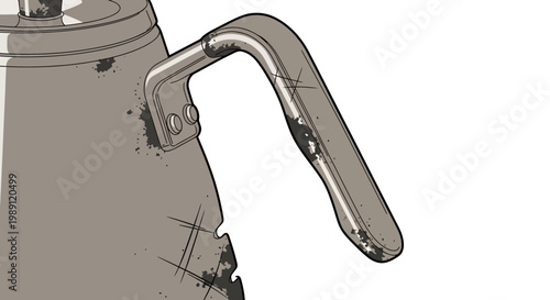 Close-up of vintage metal kettle handle with distressed texture