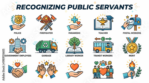 Recognizing Public Servants: Icons for Police, Firefighter, Teacher, Medics