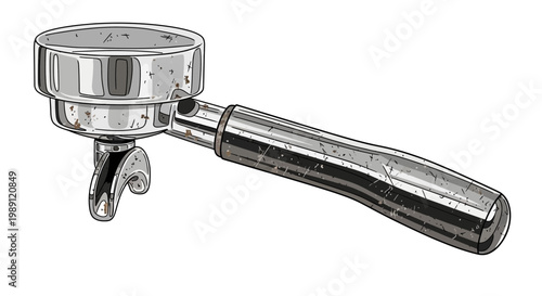 Espresso machine portafilter on white background