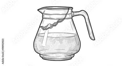 Hand-drawn glass pitcher filled with water
