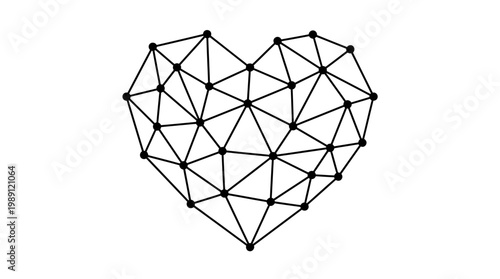 Geometric Heart Shape Formed by Interconnected Dots and Lines, Representing Connection and Love