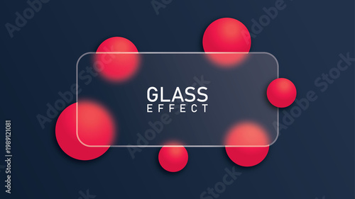 Modern glassmorphism design featuring a translucent frosted glass panel over a gradient background with glowing abstract spheres. Clean and minimal futuristic UI style, perfect