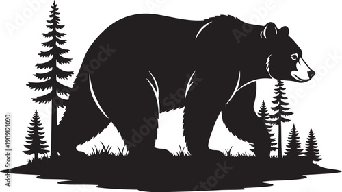 Black bear, forest animal, wildlife silhouette, vector illustration, nature icon