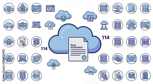 Cloud computing data security illustration sla agreement and icons