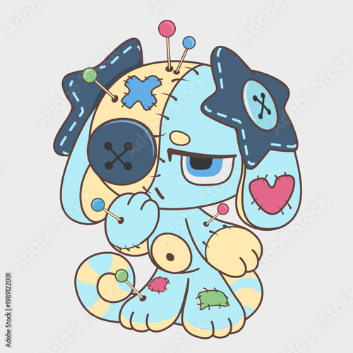 Cute cartoon voodoo bunny. Cartoon Halloween mascot.