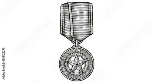 Vintage Military Medal Award with Ribbon Illustration.