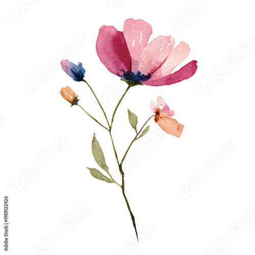 Pink Flower with Green Stem Leaves.