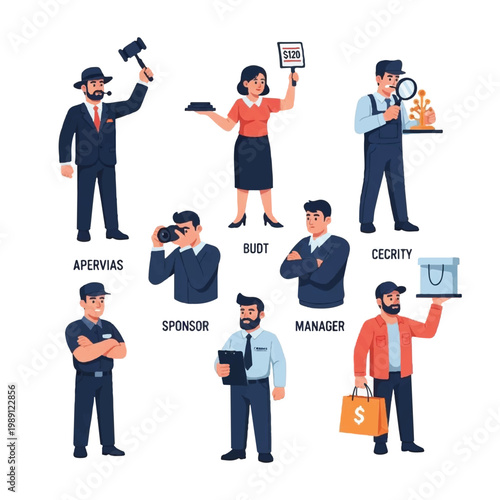 Diverse Professionals Posing with Symbols of Their Occupations.