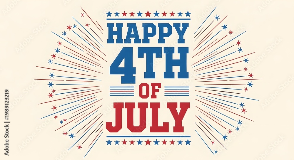 Obraz premium Happy 4th of july typography design with star border and firework burst elements