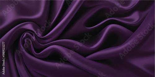 Smooth purple and pink silk satin fabric creates a luxury textile background with soft shiny waves and elegant violet drapery curves for a romantic fashion backdrop